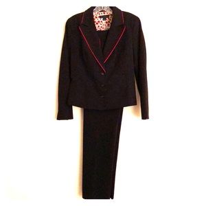 Context Black with Red Detail Three Button Cherry Lining Suit - Size 4